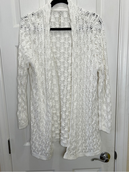 Leo & Nicole Sweaters - Leo & Nicole White Open Front Pointelle Crochet Knit Cardigan Sweater XXL